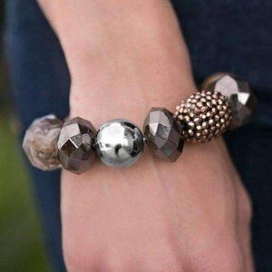 5/$25 Paparazzi All Cozied Up Brown Copper Glazed Beaded Silver Bracelet NWT